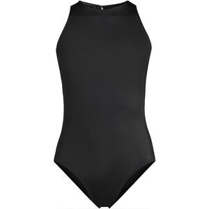 Land's End Plus Standard size 1 piece swimsuit portrait back high neck black Var